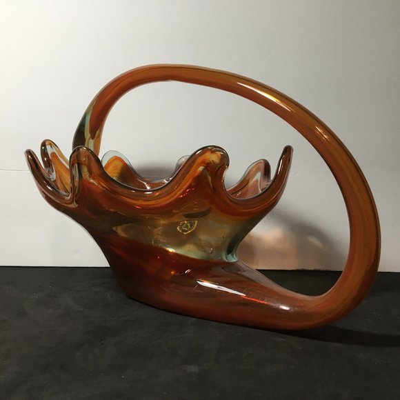 Vintage Sooner Orange Swirl Art Glass Candy Dish/Centerpiece/Decorative Bowl - Picture 5 of 16